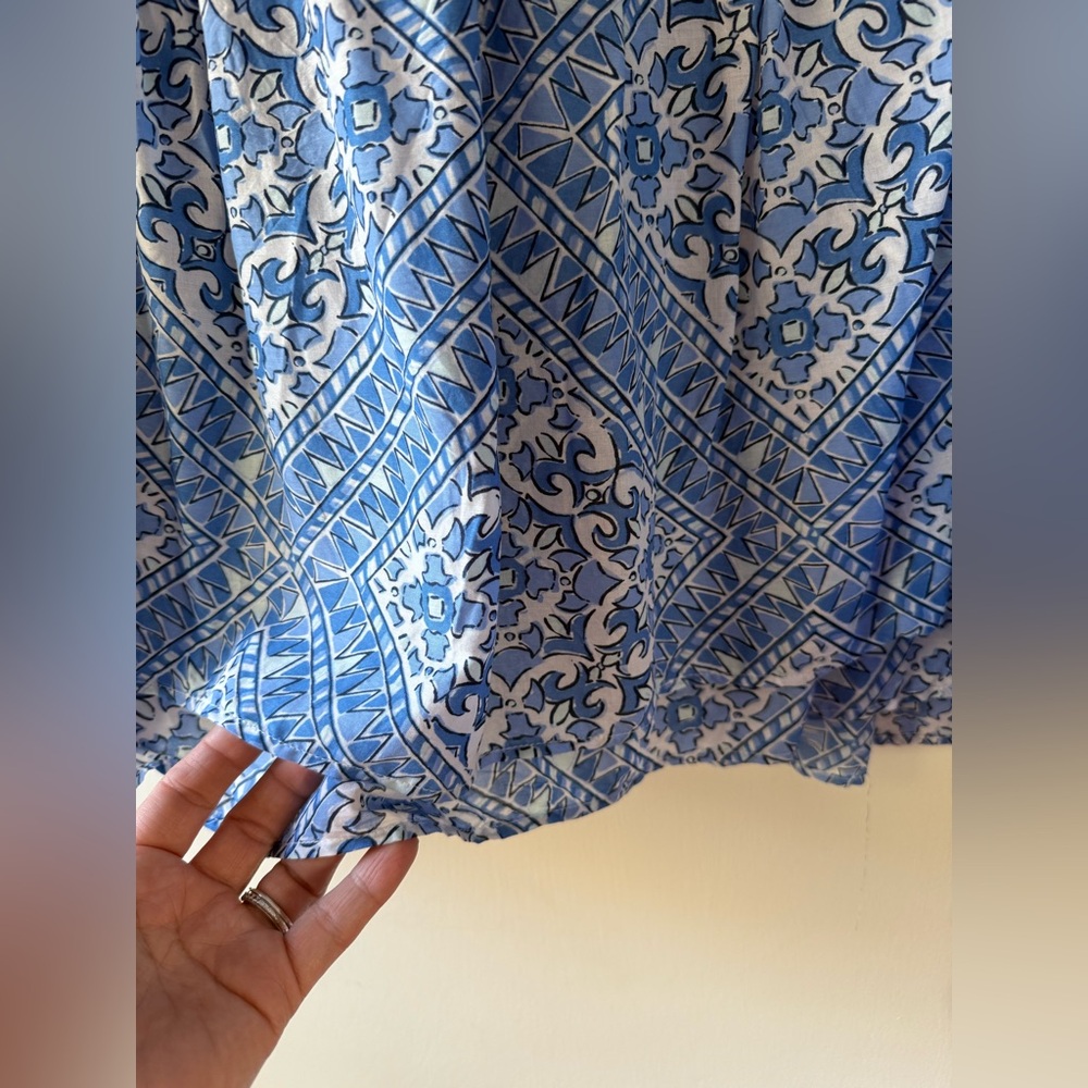 Vineyard Vines Cay Scarf Print Short Sleeve Fringe Dress Blue White Large - Picture 7 of 9